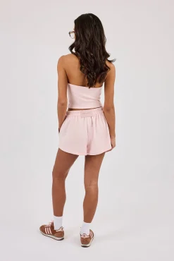 Peach Soft Touch Halterneck Top & Button Front Short - Baby Pink