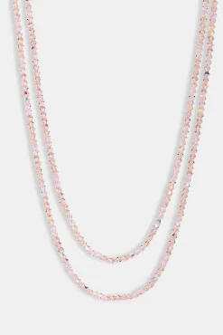 Pink Double Layer Glass Bead Necklace - 4mm - White