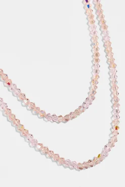 Pink Double Layer Glass Bead Necklace - 4mm - White