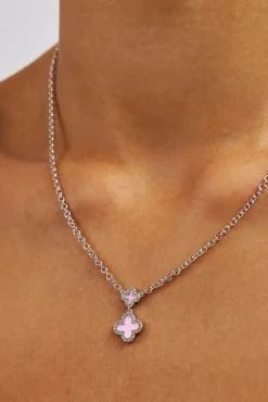 Pink Double Motif Necklace - 10mm - White