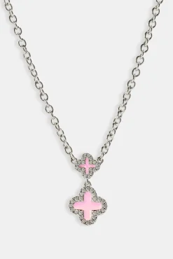 Pink Double Motif Necklace - 10mm - White