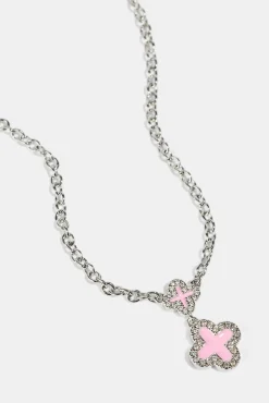 Pink Double Motif Necklace - 10mm - White