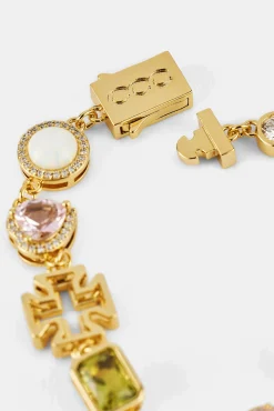 Pink Heart Multi Gem Bracelet - Gold - 10mm