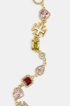 Pink Heart Multi Gem Bracelet - Gold - 10mm
