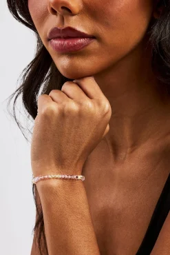 Pink & Lemon Glass Bead Bracelet - 4mm - White