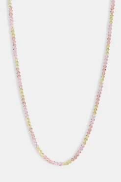 Pink & Lemon Glass Bead Necklace - 4mm - White