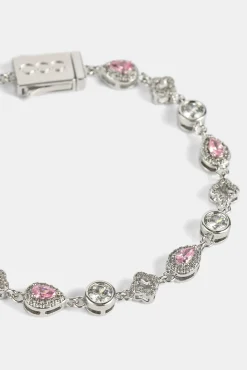 Pink Motif & Gemstone Bracelet - 6mm - White