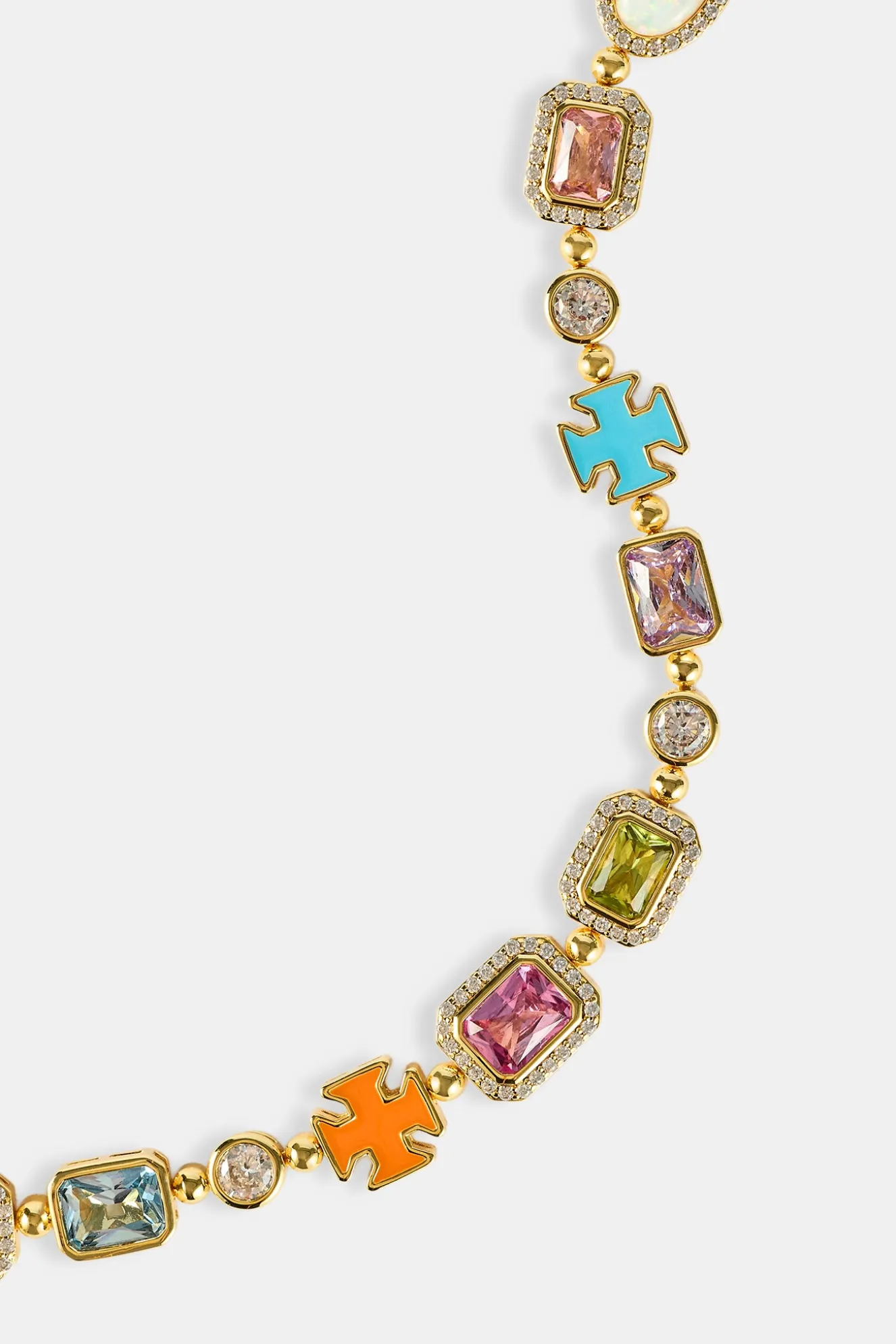 Pink Multi Gemstone Motif Bracelet - Gold - 10mm