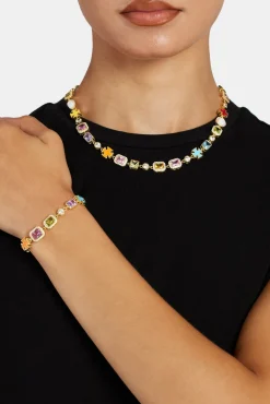 Pink Multi Gemstone Motif Necklace & Bracelet - Gold - 10mm