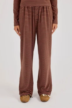 Pink Stripe Soft Touch Button Detail Wide Leg Jogger - Chocolate