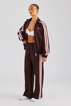 Pink Taping Wide Leg Track Pant - Chocolate