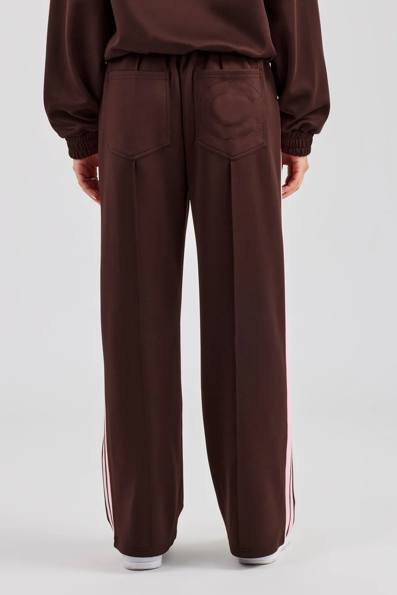 Pink Taping Wide Leg Track Pant - Chocolate