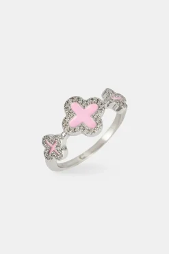 Pink Triple Motif Ring - 10mm - White