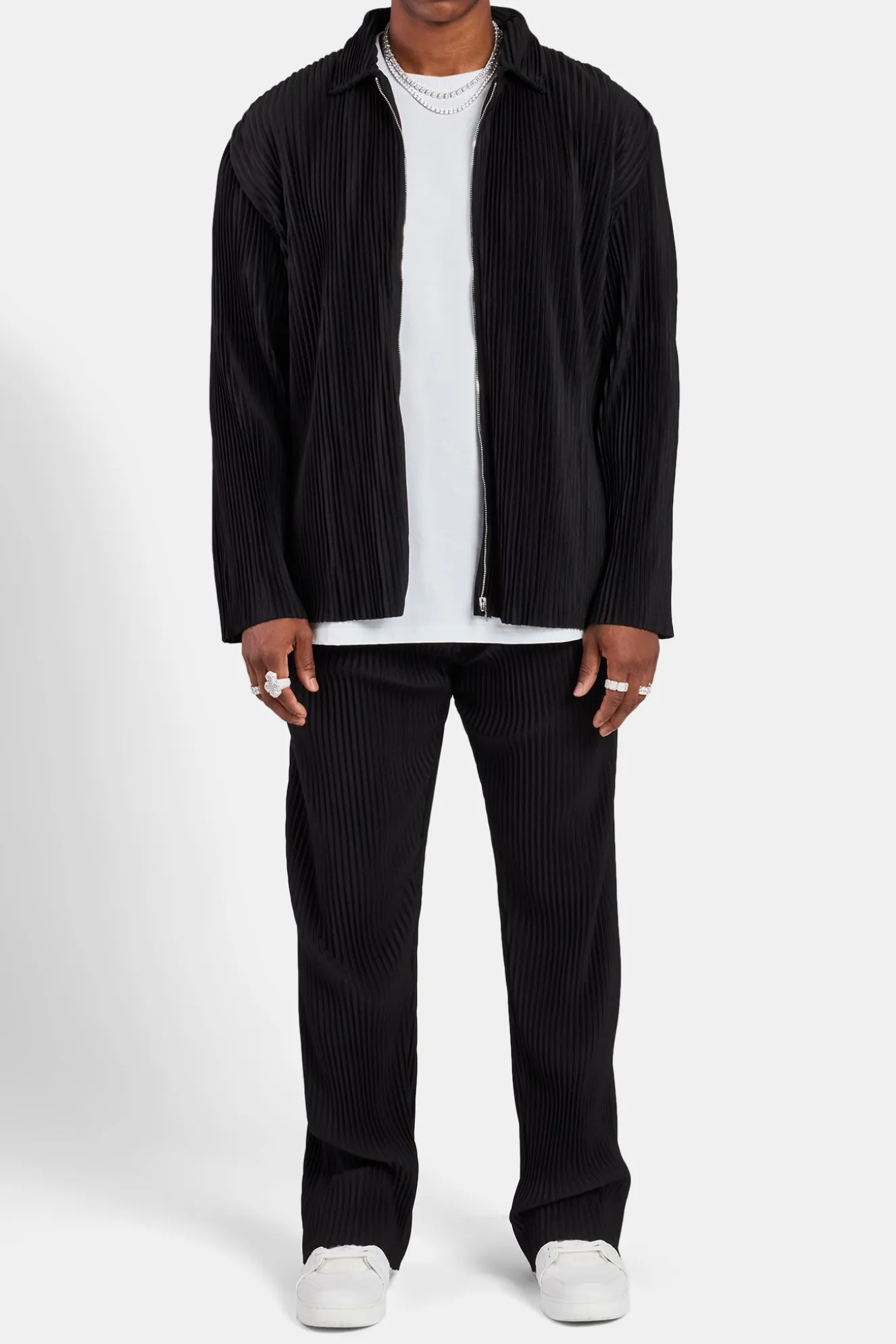 Pleated Collared Jacket - Black