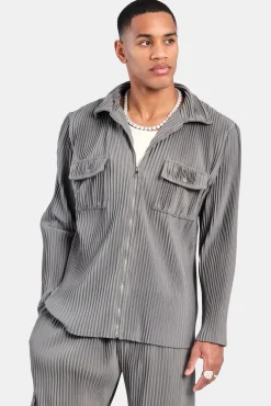 Pleated Utility Jacket - Dark Grey
