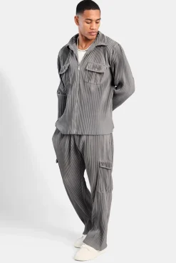 Pleated Utility Jacket - Dark Grey