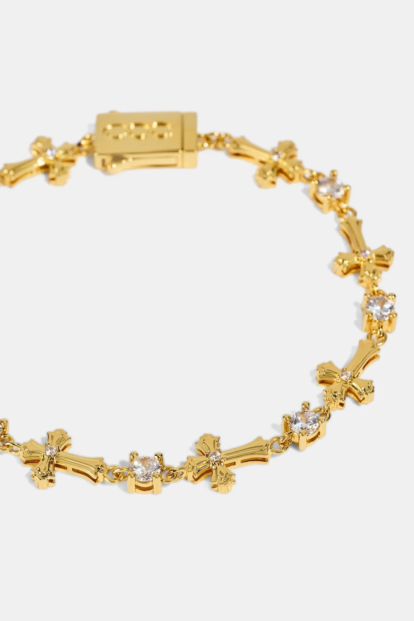 Polished Cross & Circular CZ Bracelet - 4mm - Gold