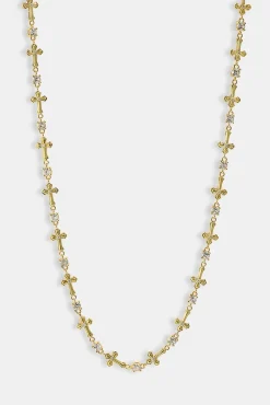 Polished Cross & Circular CZ Chain - 4mm - Gold