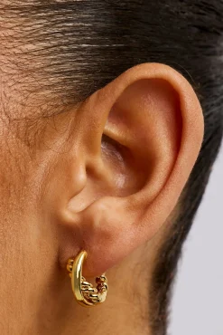 Polished Cross Over Hoop Earrings - 10mm - Gold