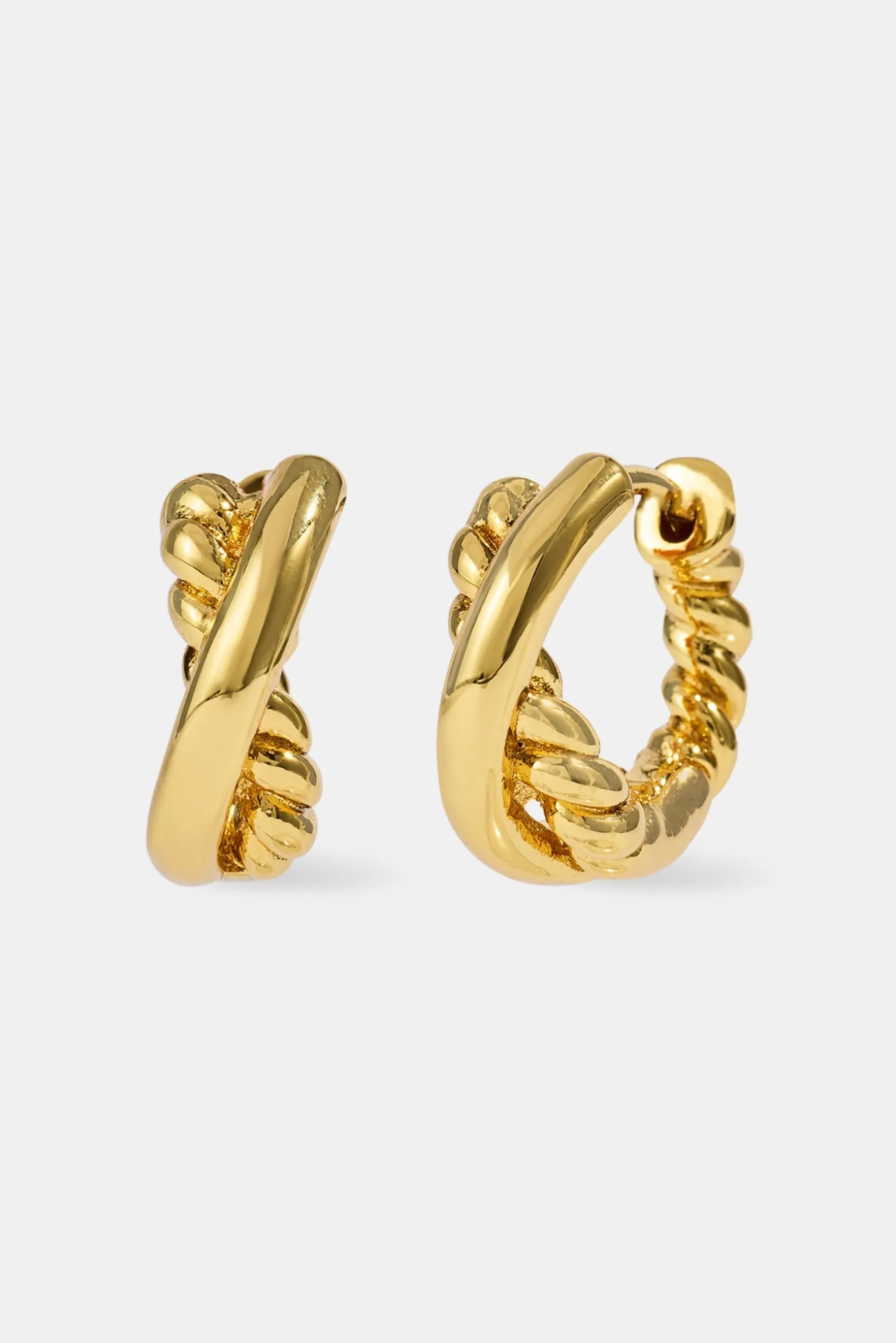 Polished Cross Over Hoop Earrings - 10mm - Gold