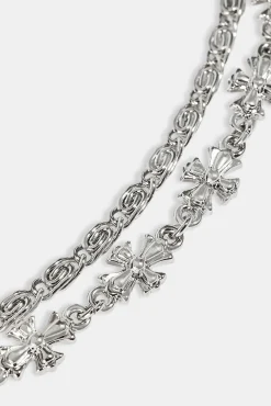 Polished Double Layer Cross Motif Jean Chain - 10mm - White