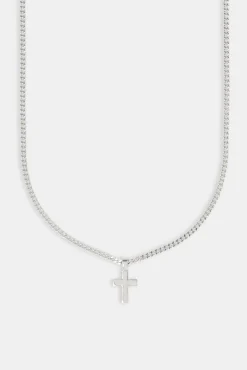 Polished Drop Cross Cuban Necklace - 3mm