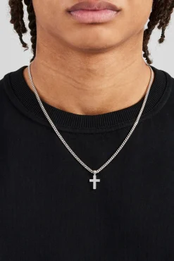Polished Drop Cross Cuban Necklace - 3mm