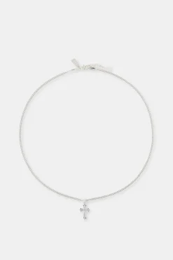 Polished Edge Blue Iced Cross Cuban Necklace - 25mm