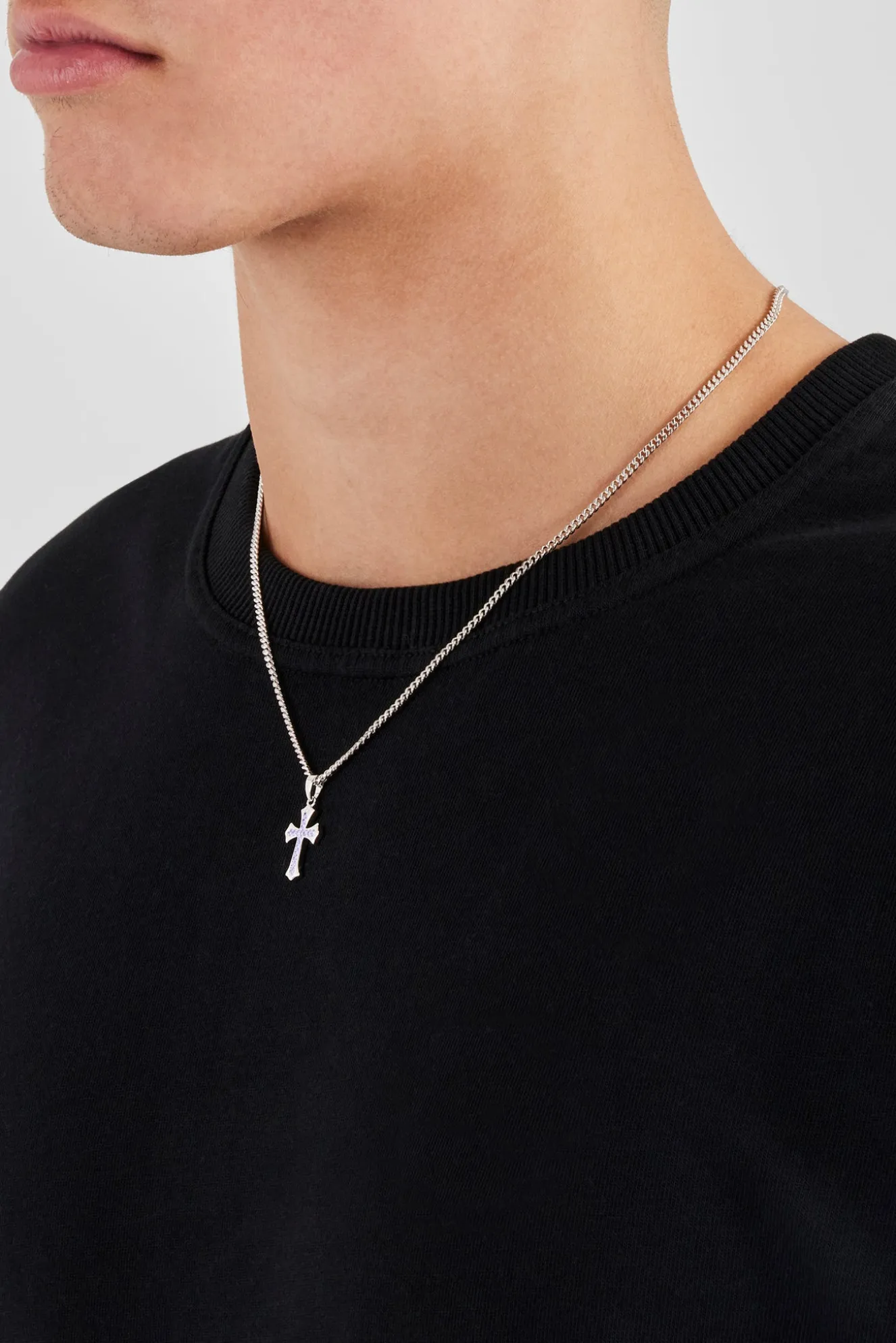 Polished Edge Blue Iced Cross Cuban Necklace - 25mm