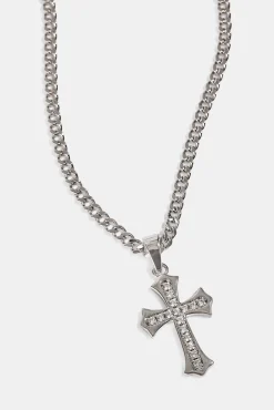 Polished Edge Iced Cross Cuban Necklace - 25mm