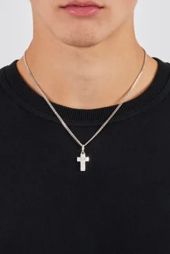 Polished Edge Iced Cross Pendant - 20mm