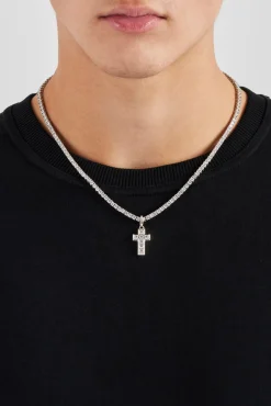 Polished Edge Iced Cross Pendant - 20mm