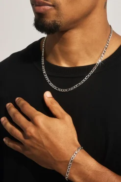 Polished Figaro Bracelet & Chain - 5mm - White
