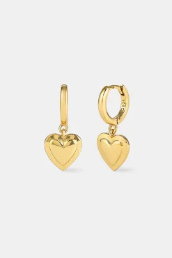 Polished Hoop Heart Drop Earrings - 10mm - Gold