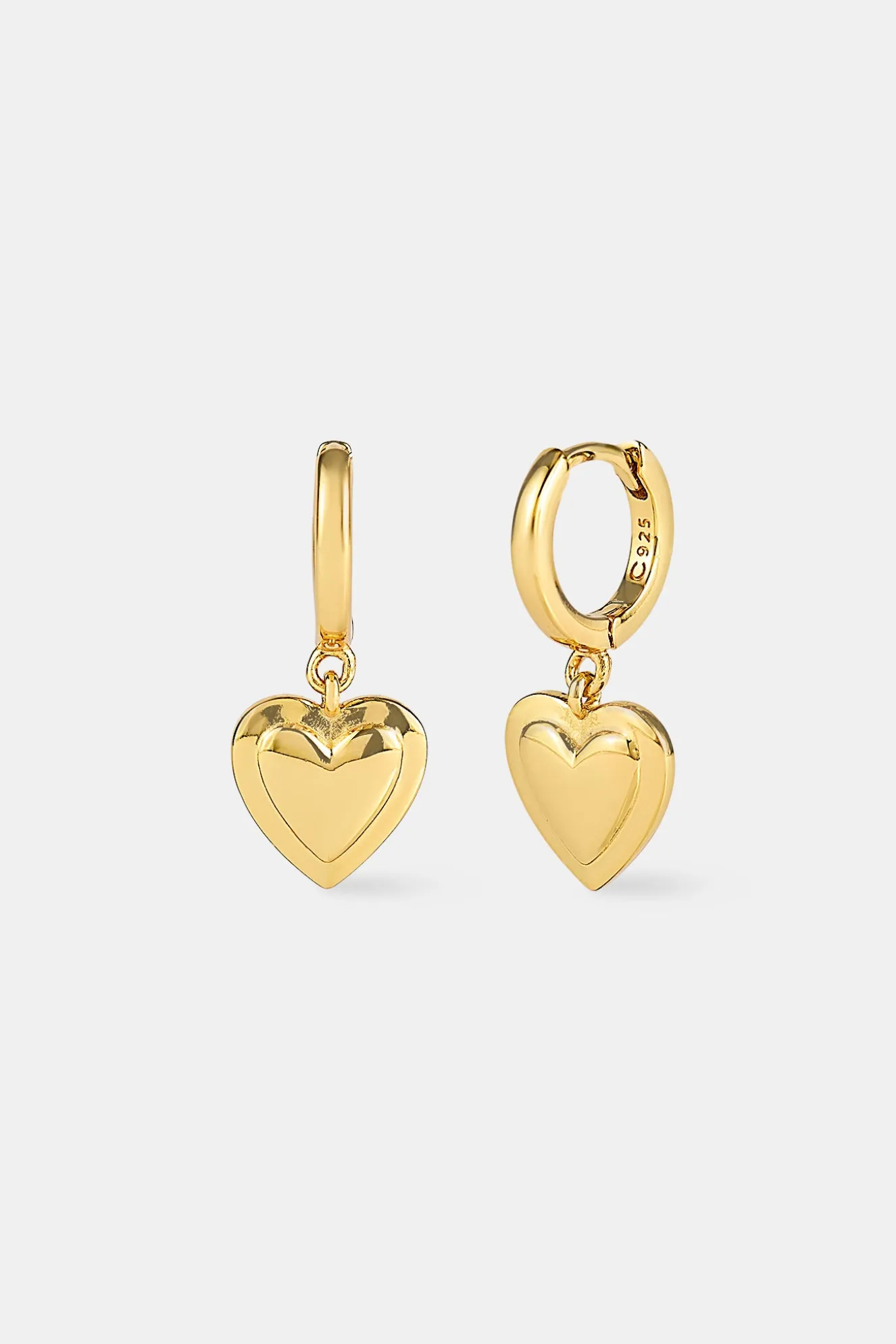 Polished Hoop Heart Drop Earrings - 10mm - Gold