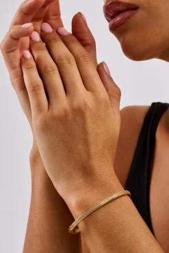 Polished & Iced Band Bangle - 4mm - Gold