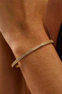 Polished & Iced Band Bangle - 4mm - Gold