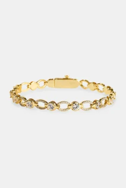 Polished & Iced Connecting Link Bracelet - 6mm - Gold