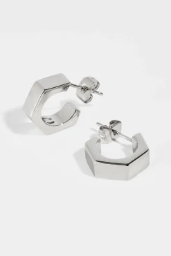 Polished Pentagon Hoop Earrings - 15mm - White