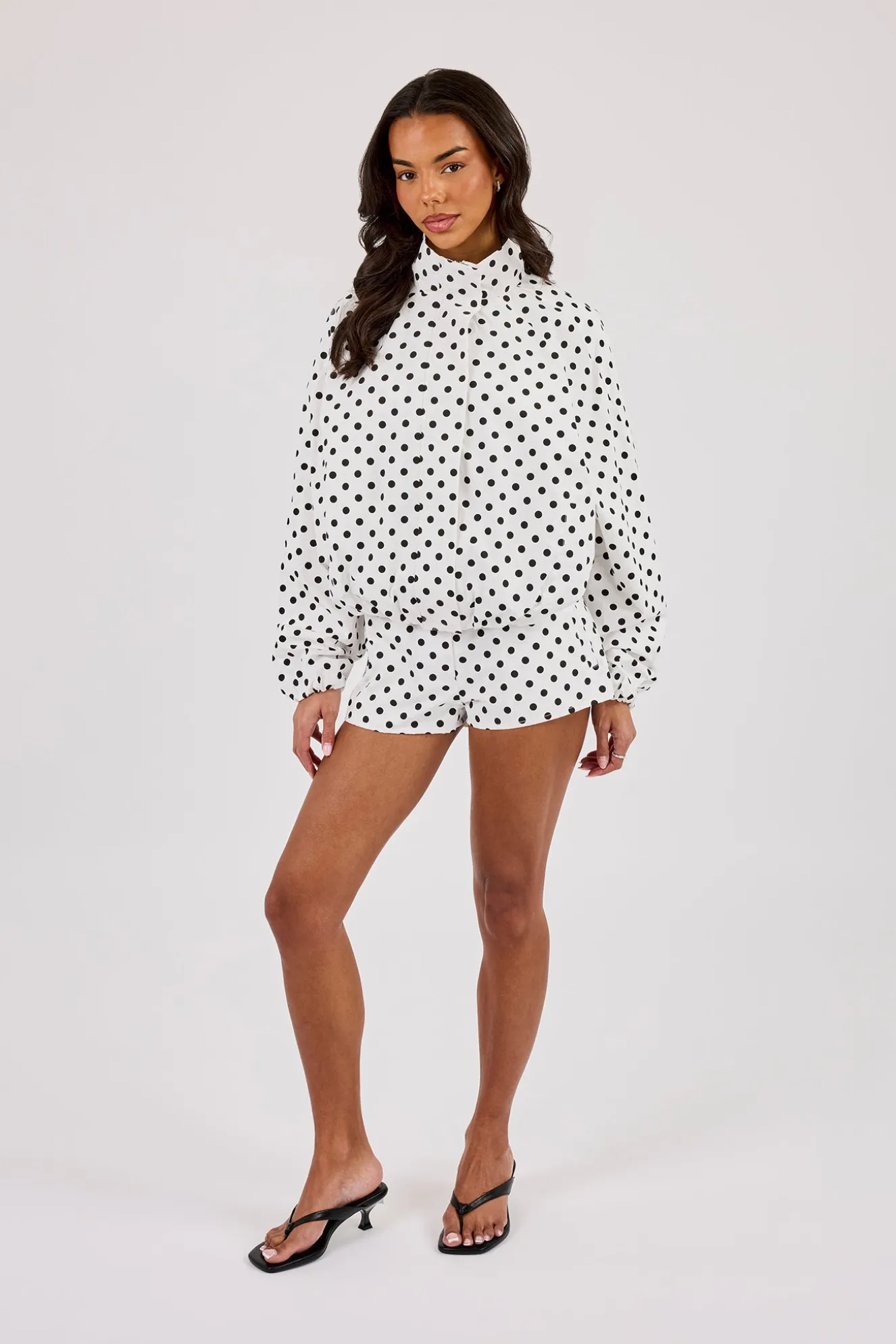 Polka Dot Jacket & Mini Short - White