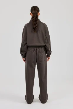 Polo Sweatshirt & Wide Leg Jogger - Coffee