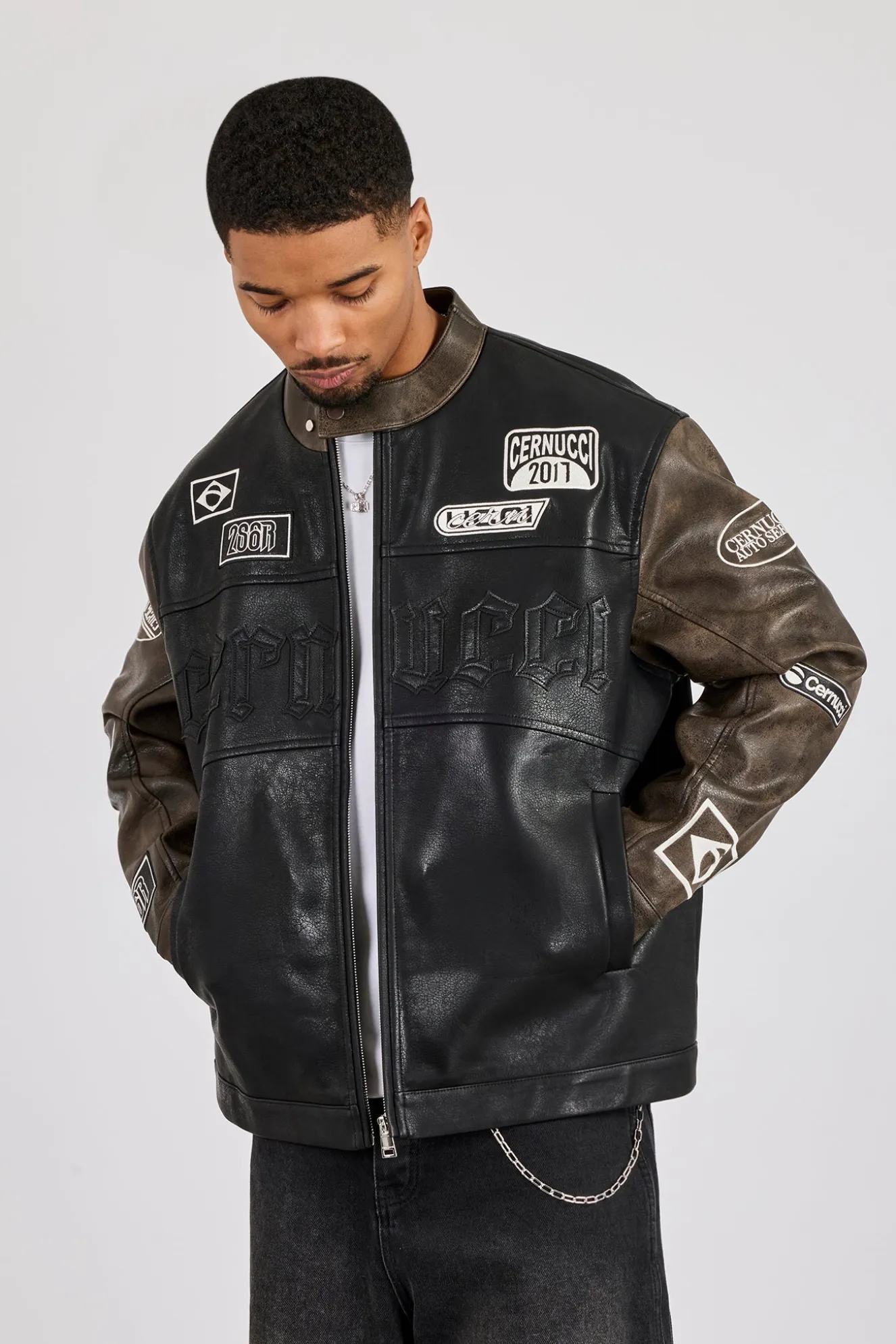 PU Applique Moto Jacket - Black