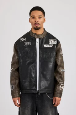 PU Applique Moto Jacket - Black