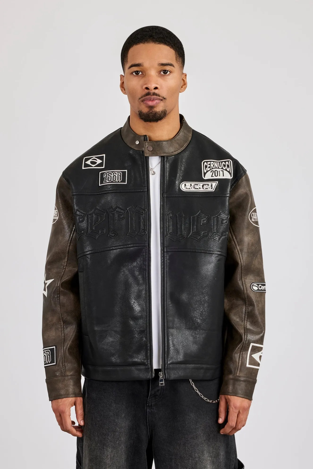 PU Applique Moto Jacket - Black