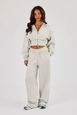 Raw Edge Applique Wide Leg Jogger - Ash Grey