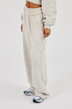 Raw Edge Applique Wide Leg Jogger - Ash Grey