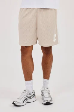 Relaxed Mesh Panelled Shorts - Stone