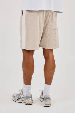 Relaxed Mesh Panelled Shorts - Stone