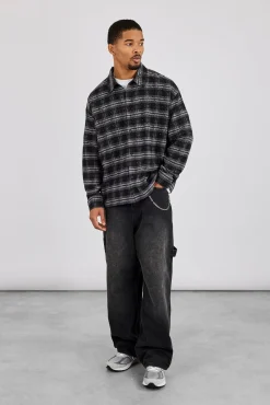 Rhinestone Check Shirt - Black