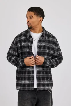 Rhinestone Check Shirt - Black